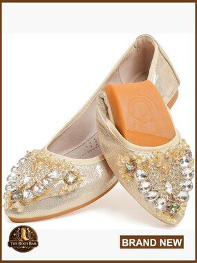 Pointed Toe Ballet Flats with Rhinestone Bow Slip On Comfort Wedding Shoes